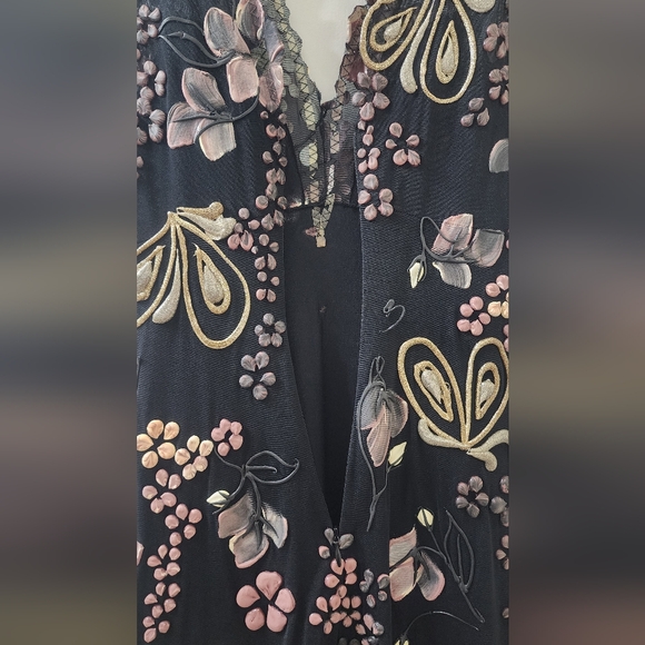 Vintage Ema Savahl Black Floral Embroidered V-Neck Dress, Small. - Picture 10 of 16